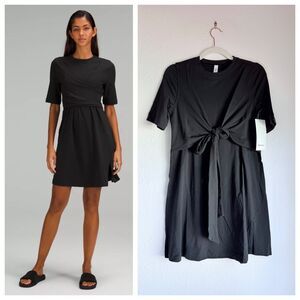 NWT Lululemon Women's Pima Cotton Wrap-Front T-Shirt Dress in Black Size 2